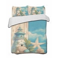 thumbnail image 2 of Blue Coastal Queen Size Down Alternative Comforter,Lightweight Comforter Quilt Bedding Set with Pillow Shams Watercolor Nautical Starfish Lighthouse Beach Bed Comforter Duvet Insert 90"x96", 2 of 7
