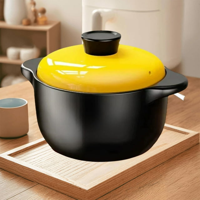 Xihbxyly Cacerola Amarilla de Cerámica Cocida a Alta Temperatura, Antiadherente y Resistente a Las Grietas, Ideal para Sopas y Arroz, Ideal para Cocinar En Casa, Picnics o Viajes. Medidas: 18 X 9 Cm
