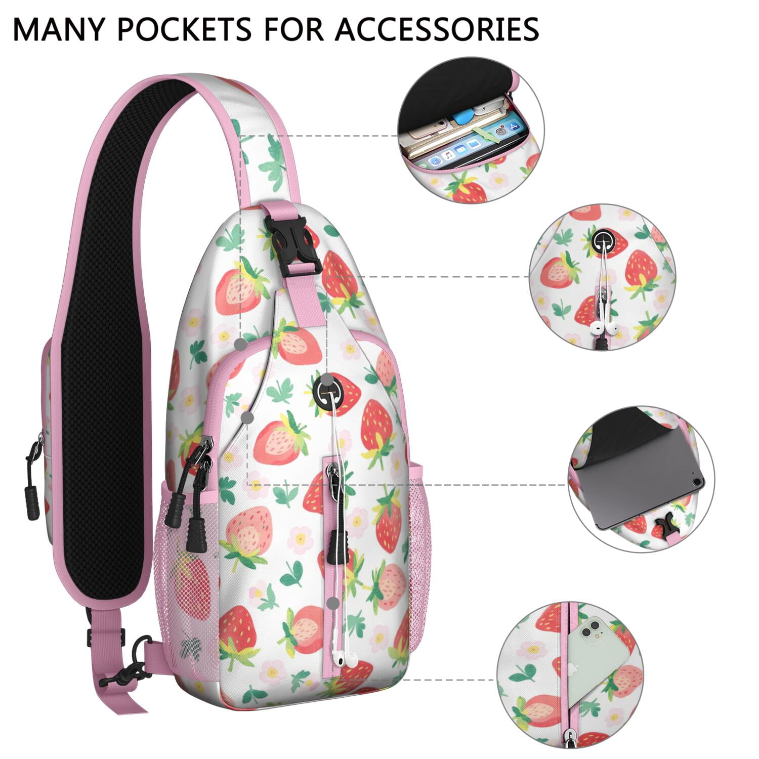 Travel Sling Bag Strawberry Fruit Travel Sling Bag Travel Bag Hiking Bag for Men Women