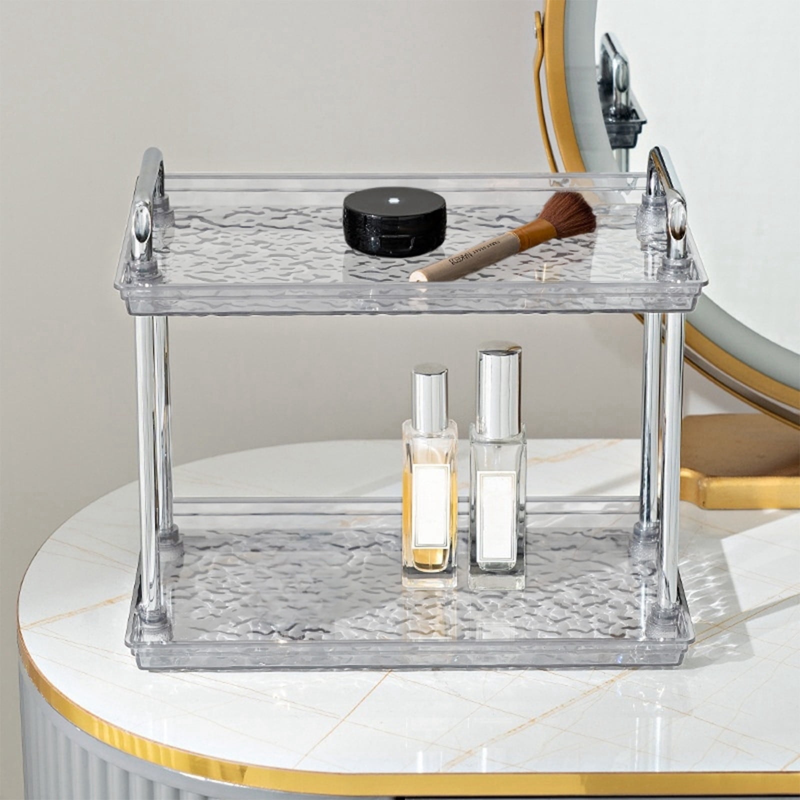 2-Tier Transparent Bathroom Kitchen Organizer, Organizer Shelf for Storage, Under Sink Organizers Vanity Rack for Countertops, Cosmetics, and Dressers