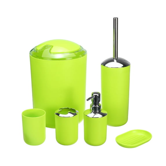 Bathroom Accessories Set 6 Pcs Plastic Gift Set Trash Can Tumbler Straw Set Bathroom Gift Set PP + Stainless Steel Black/White/Green/Blue