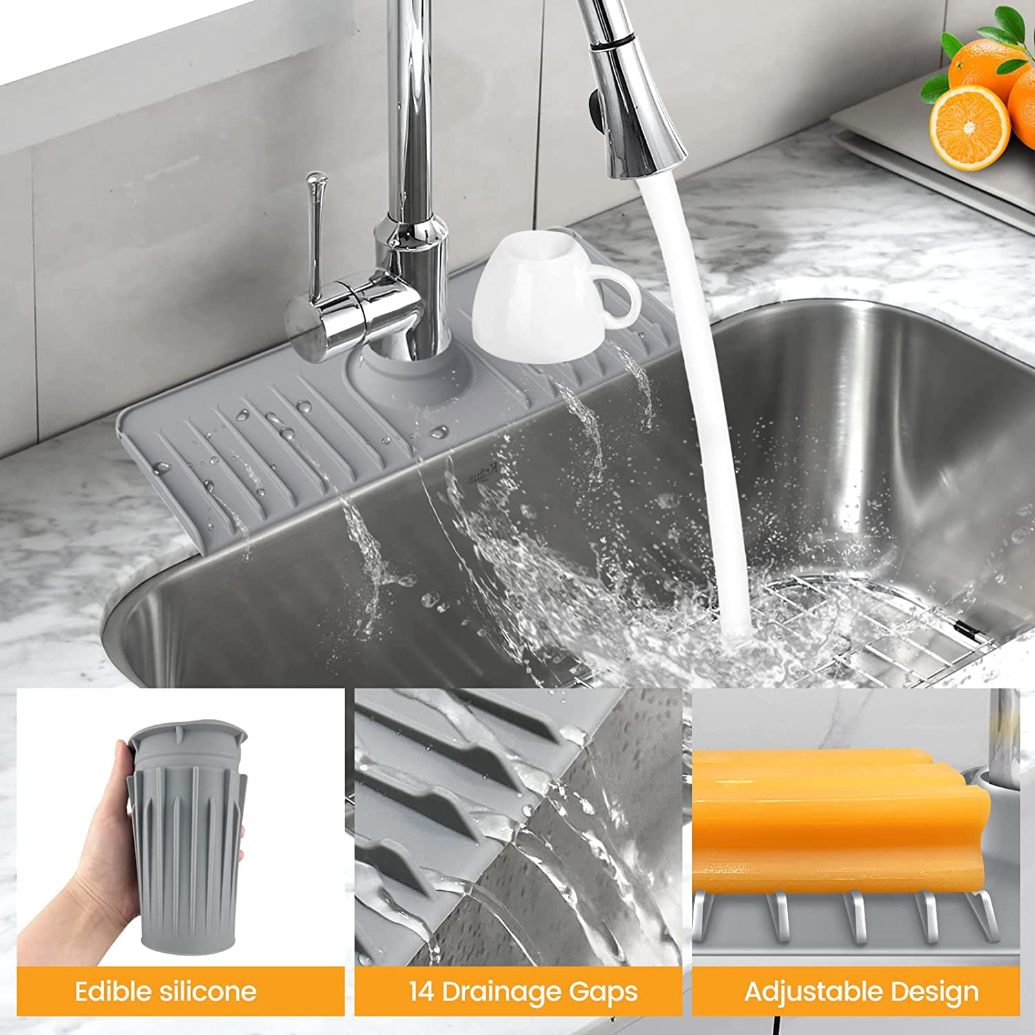 3PCS Kitchen Sink Splash Guard, Silicone Faucet Handle Drip Catcher Tray,  Washers Faucet Absorbent Mat, Sink Protectors for Kitchen Sink, Sink Mat  for Farmhouse and RV, Kitchen Sink Accessories 