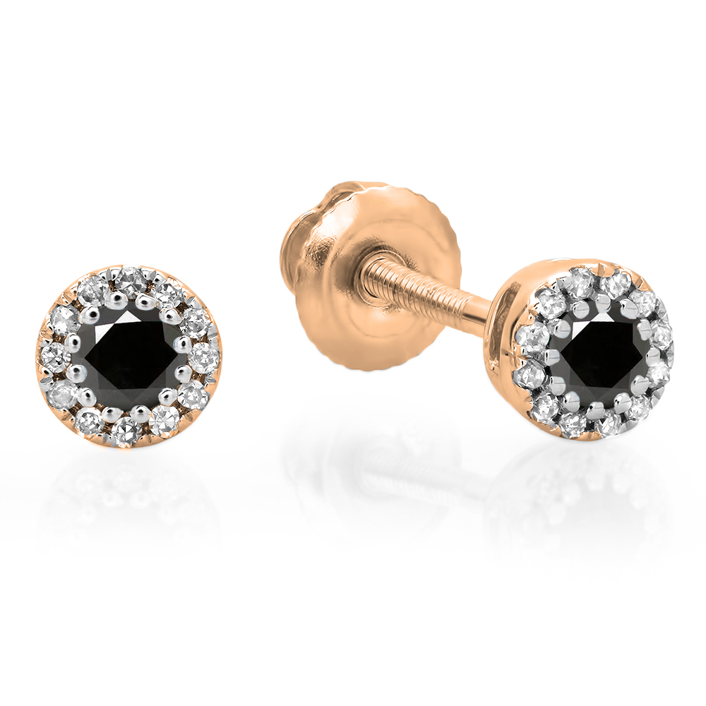 0.20 Carat (ctw) 14K Rose Gold Round Black & White Diamond Ladies Cluster Halo Style Stud Earrings 1/5 CT