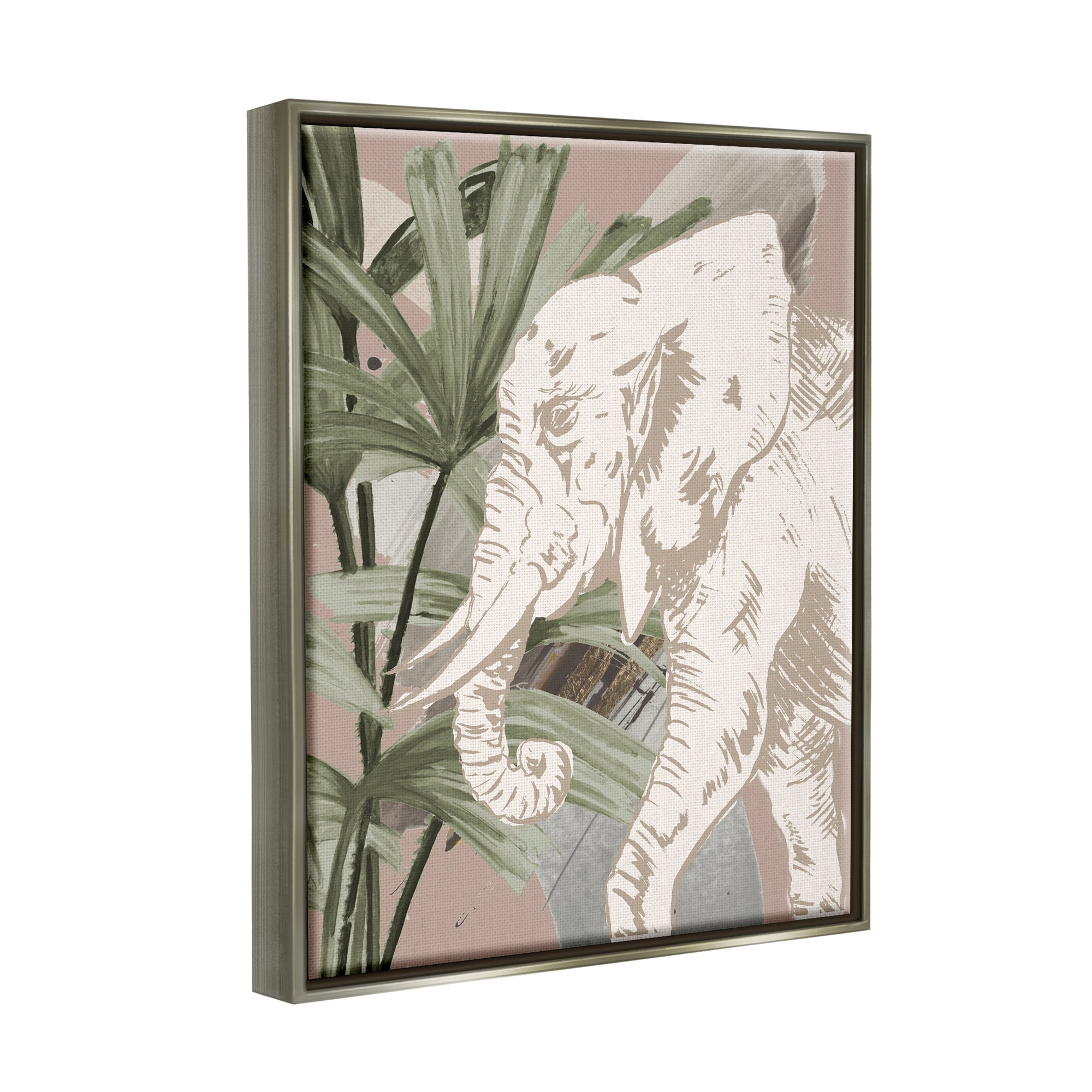 Stupell Industries Tropical Jungle Elephant Animals & Insects Painting Gray Floater Framed Art Print Wall Art, 25 x 31