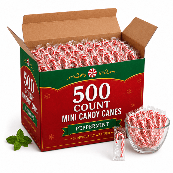 Mini Candy Cane Peppermint 500 Pack Individually Wrapped | Classic Red and White Holiday Candy Sticks - Christmas Stocking Stuffers Party Favor Festive Dessert Topping - Bulk Box