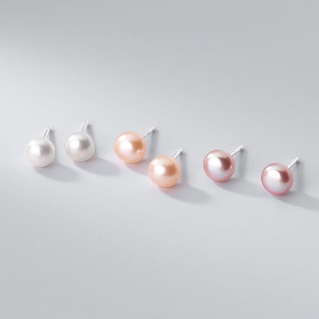 Pendientes de perlas de agua dulce de plata con agujeros para las orejas, pendientes pequeños y sencillos, joyería para las orejas de mujer