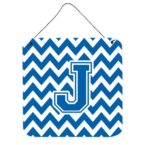 Letter J Chevron Blue and White Wall or Door Hanging Prints