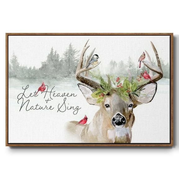 Holiday Deer Collection A - Framed Gallery Wrapped Holiday Canvas - 17 x 25 - Rosewood Frame
