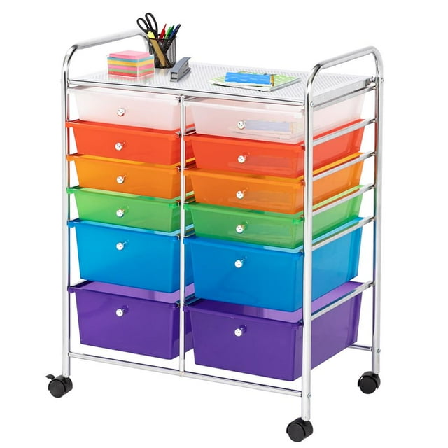 UBesGoo Rolling Storage Cart and Organizer with 12 Plastic Drawers