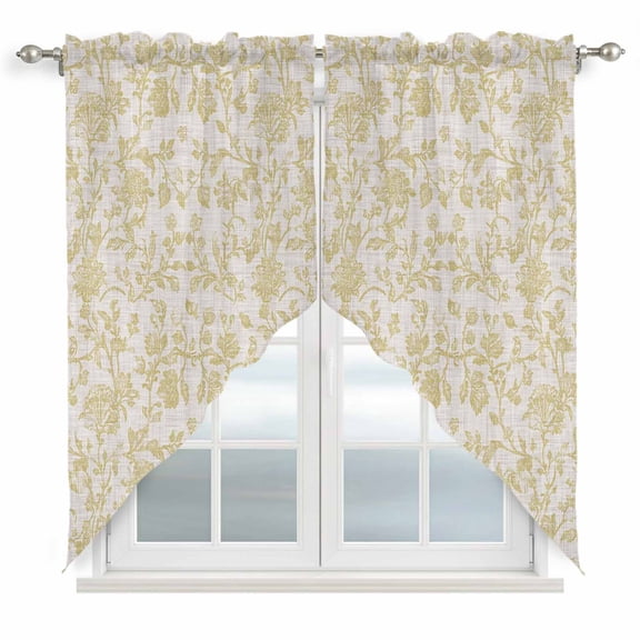 Farmhouse Yellow Kitchen Window Curtains, Swag Curtains Valance for Bedroom Living Room Bathroom, Vintage Flower Leaf Botanical Plant Rod Pocket Window Treatment Curtain Block Drapes 2 Panels 36"x36"