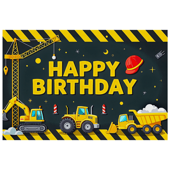 Construction Themed Happy Birthday Banner Background Backdrop Party Supplies Decorations for Kids Birthday Party Photography Props Birthday Decoration Event Decor