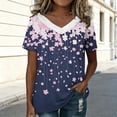 thumbnail image 4 of Craaazy Women Short Sleeve V Neck Tops Floral Print Casual Loose Fit Blouses for Summer Gift, 4 of 5