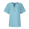 thumbnail image 3 of Womens Summer Tops Sawvnm Women's Fashion Casual Button V Neck T-shirt Tops Blouse Sky Blue XL, 3 of 5