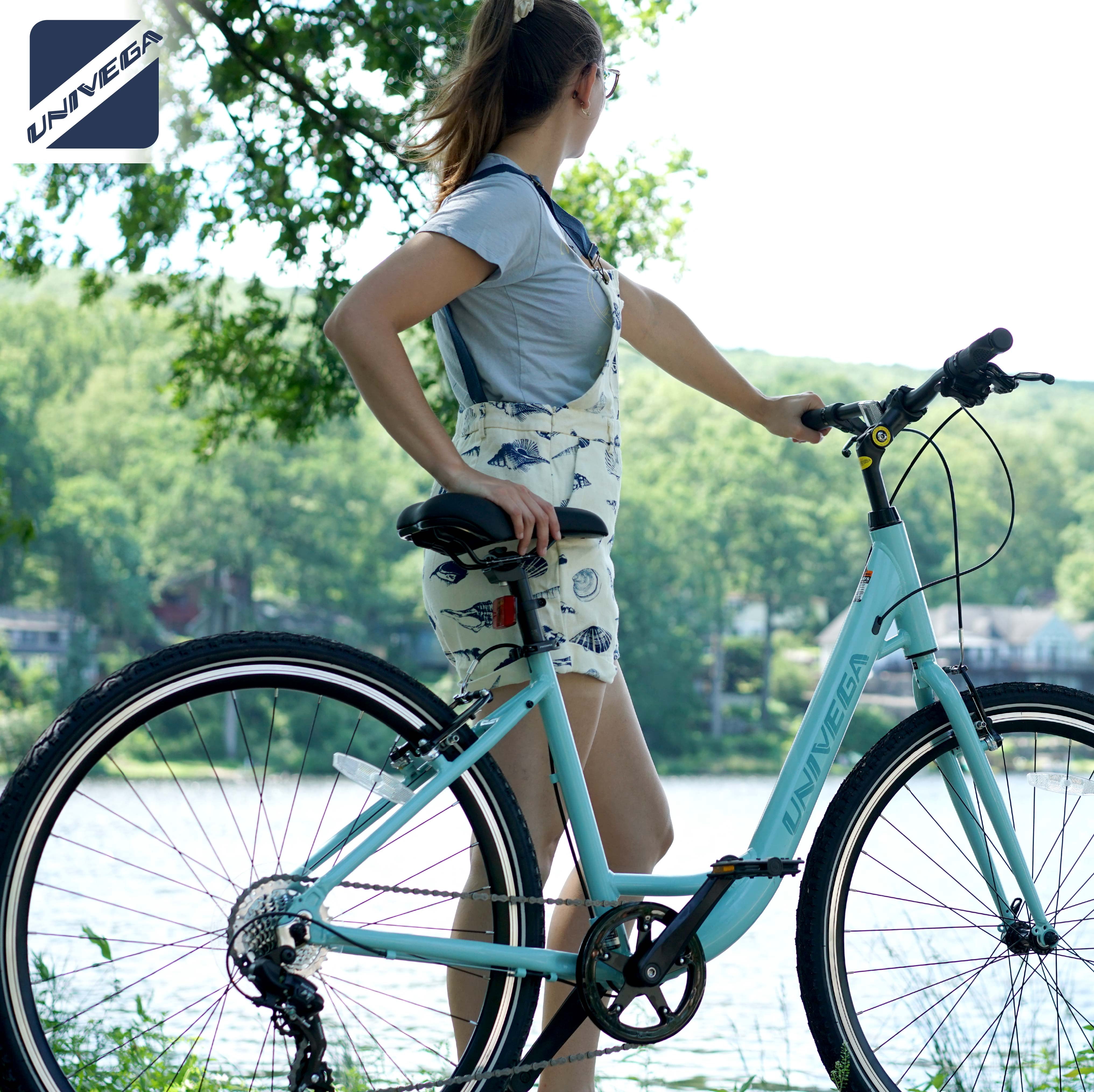 700C Univega Montega Step Thru Comfort Hybrid Adult Bicycle, Small Frame, Fits Rider 5'2" - 5'6", Unisex, Light Teal