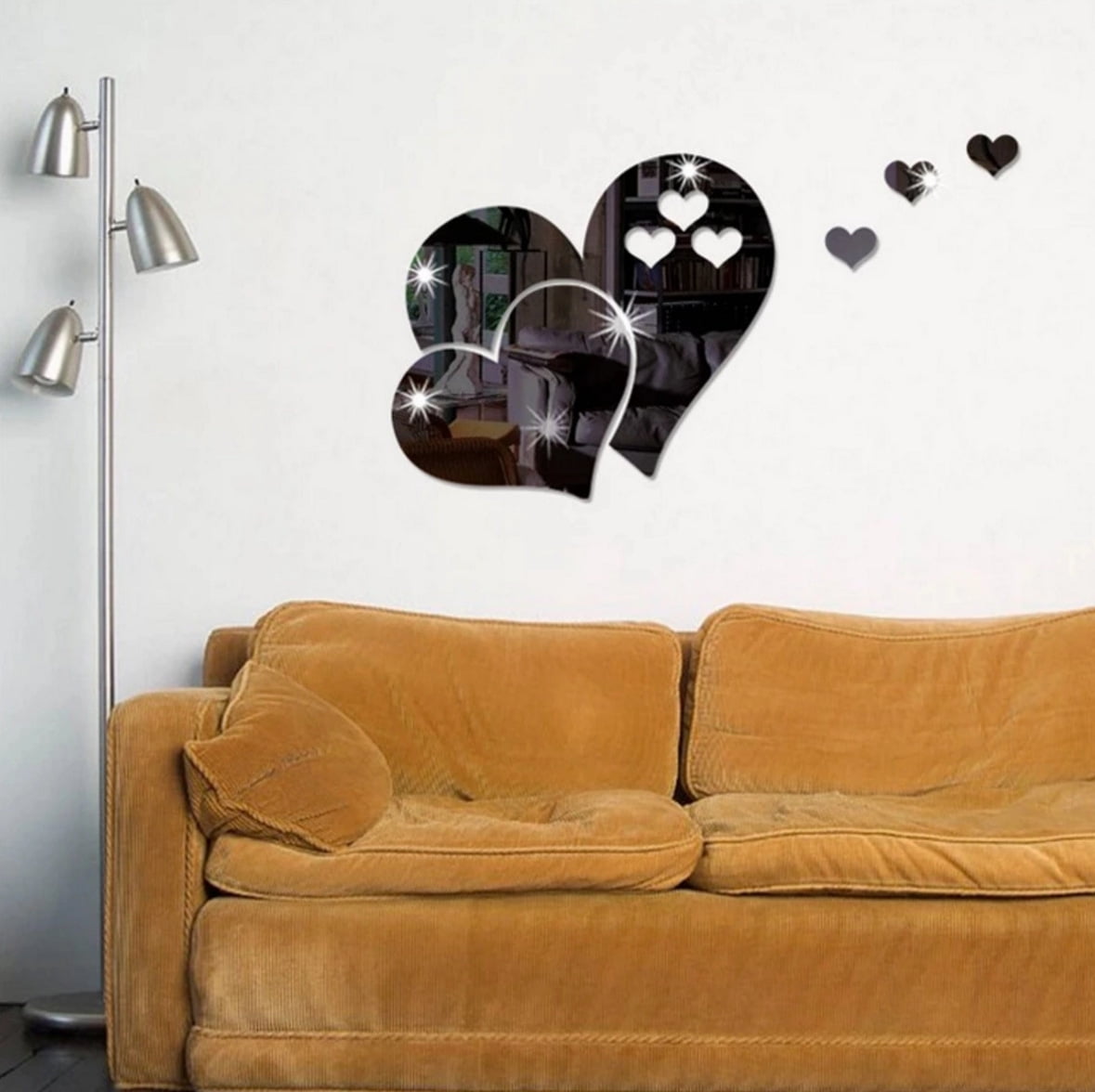 Modern Home DIY 3D Heart Silver Mirror Wall Sticker Acrylic Art Bedroom Decor 