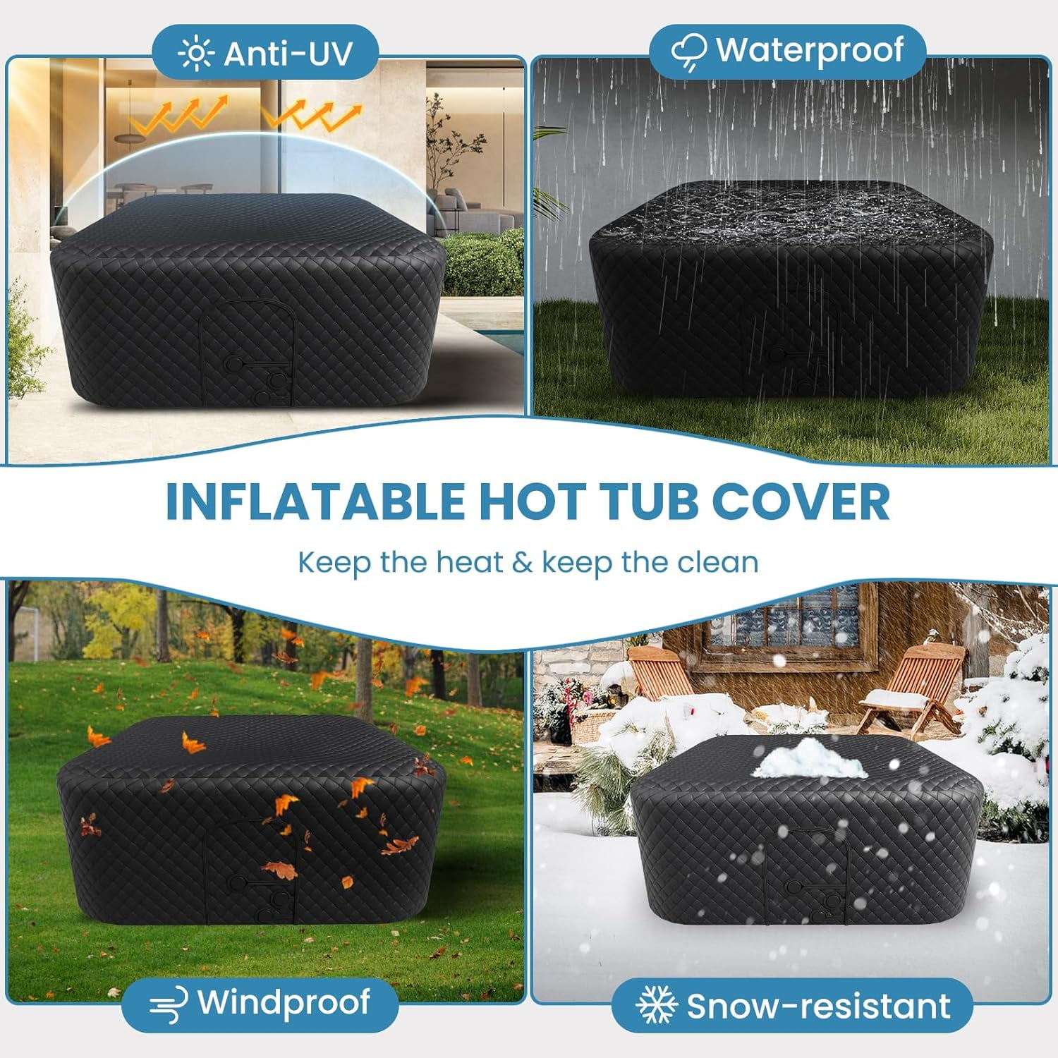 Inflatable Hot Tub 73"x73"x25" Large Square Thickened Insulation Cover(NOT Include Tub), Energy Efficient Hot Tub Insulated Thermal Cover Full Coverage for Keeping Warm Extra Insulation Dustproof
