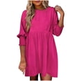 thumbnail image 1 of Gspmoly Robes pour Femmes Grande Taille, Mode Femme Été Manches 3/4 Décontractée Ample Col Rond Manches Robe à Poignets Noués Robes de Vacances pour Femmes Offres, 1 of 5