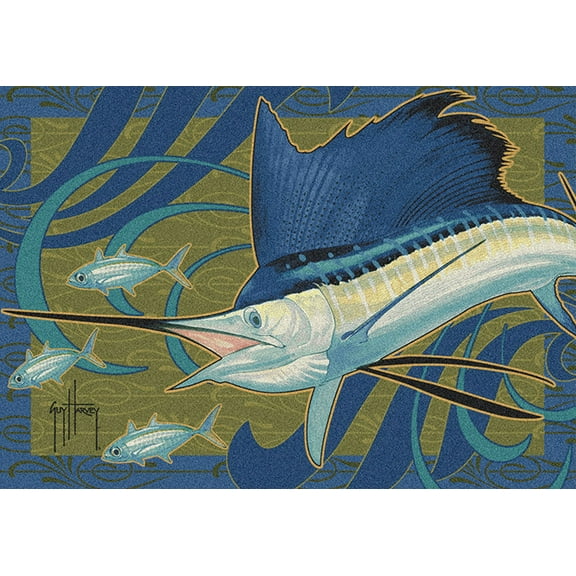 Milliken Blue Nautical Waves Area Rug Sailfish Wave - Aprx 5' 4" x 7' 8"