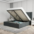 thumbnail image 1 of Velets Diva Contemporary Mid-Century Soft Padded Tufted Upholstered Platform Bed with Hydraulic Gas Lift Storage - Wood Slat System & Smart Hydraulic Under-Bed Storage (Dark Gray, Queen), 1 of 5