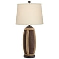 thumbnail image 6 of John Timberland Parker Rustic Farmhouse Table Lamps 28 1/2" Tall Set of 2 Hammered Bronze Wood with USB Charging Port Oatmeal Tapered Drum for Bedroom, 6 of 9