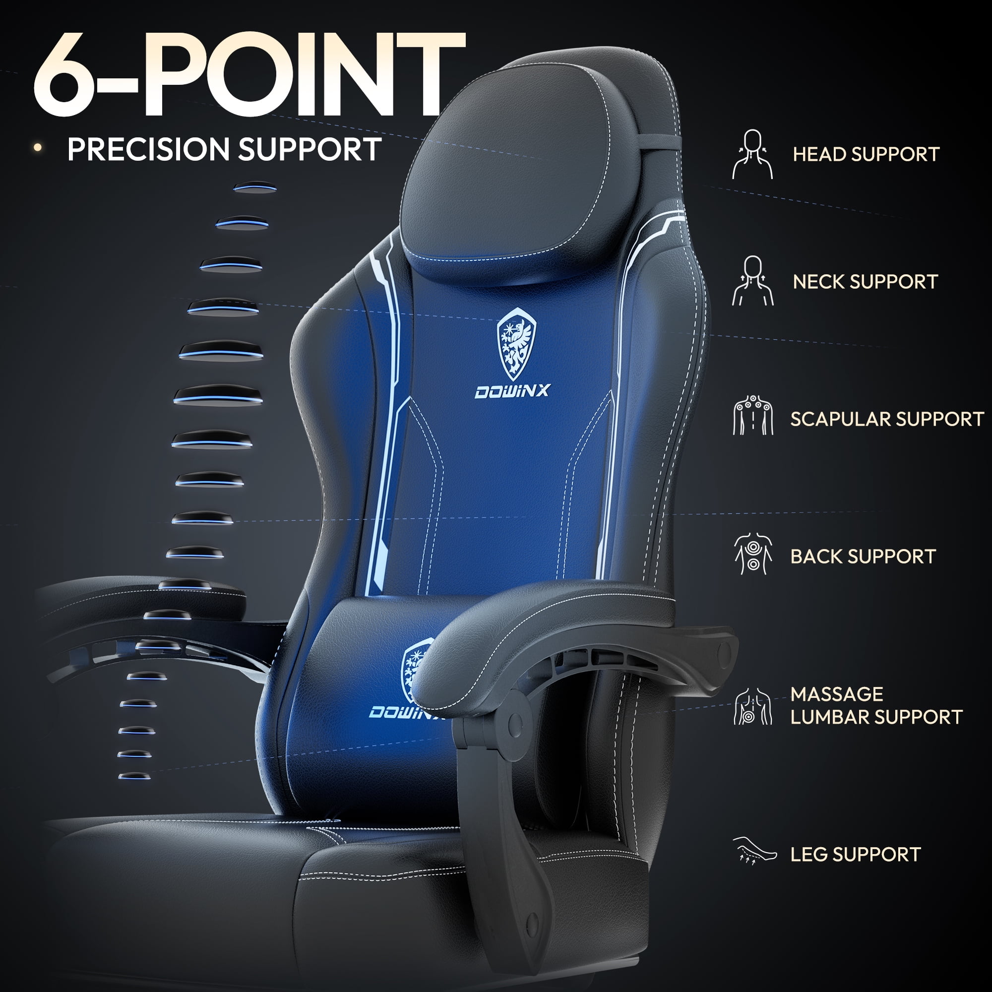 Dowinx Gaming Chair with Pocket Spring Cushion for Adults, Ergonomic Computer Chair with Footrest and Massage Lumbar Support for Office, Gaming, 300LBS, Black