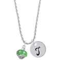 thumbnail image 1 of Delight Jewelry Silvertone Lime Green with Crystals Spinner Silvertone Script Initial Disc - T - Charm Necklace, 20"+3", 1 of 4
