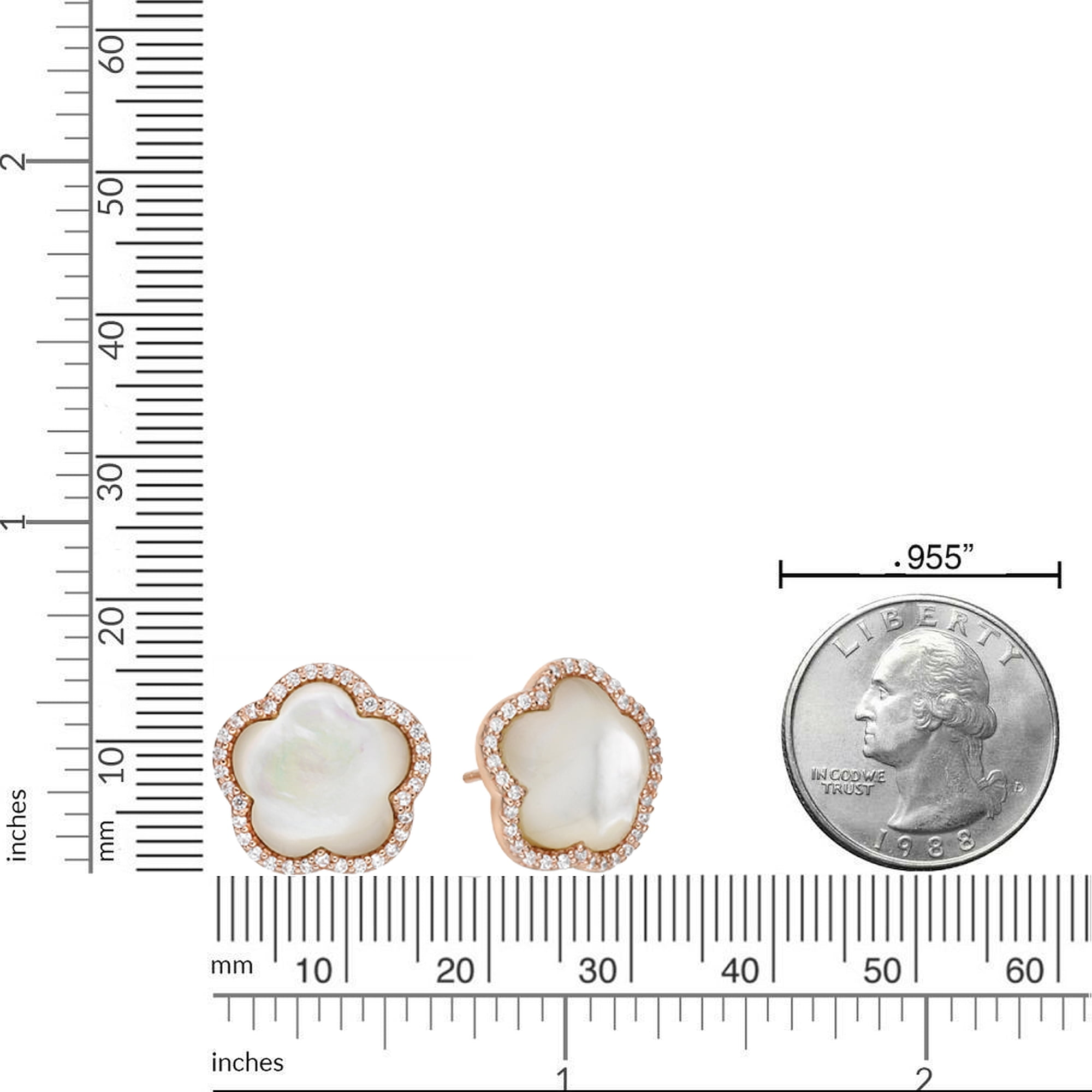 Mother of Pearl and Cubic Zirconia Five Petal Flower Stud Earrings in 925 Sterling Silver with Rose Gold Plating with Friction Back by Lavari Jewelers