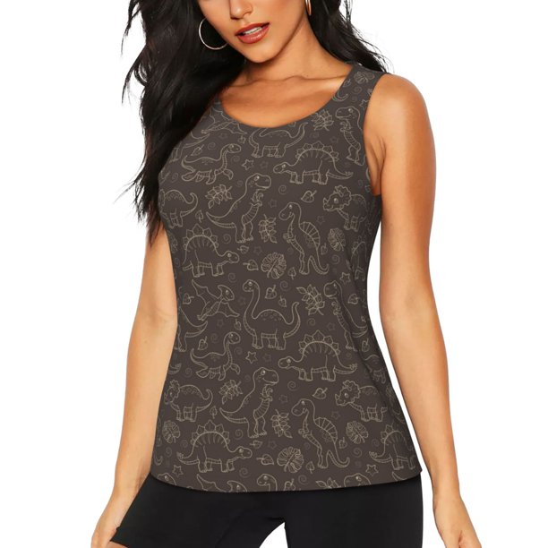 Fotbe Dinosaur Blusas Sin Mangas para Mujer – Estilo Casual, Corte Suelto, Slim-Fit, Cuello Redondo Deportivo, Tops de Verano para Gimnasio y Yoga-Large