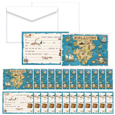12pcs treasure map theme birthday party invitation card