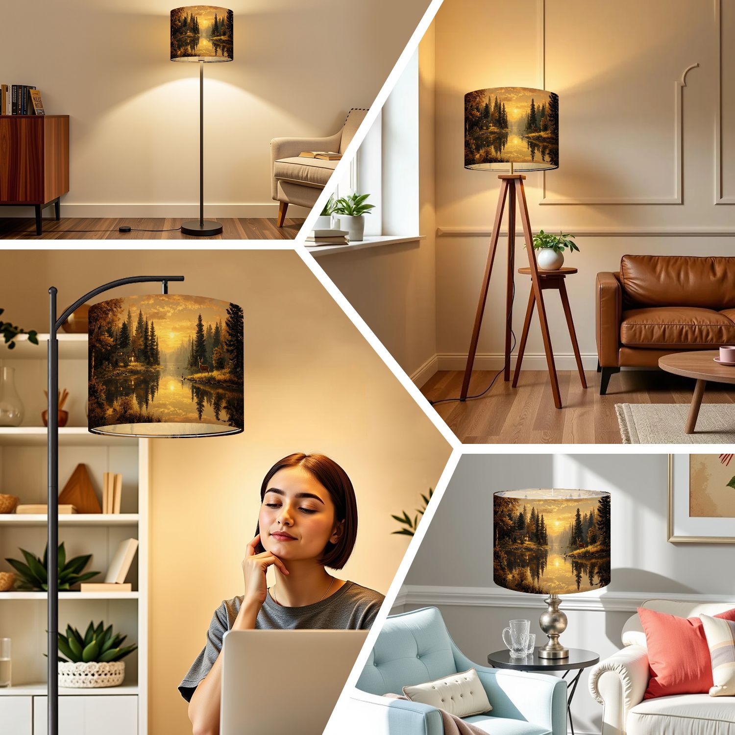 Linen Drum Lampshades Deer Autumn Rustic Forest Cabin Wildlife Elk Hunting Modern Deer Buck 13"x13"x10" Light Shade for Table Lamps Drum Lamp Shades Lampshade Replacement Assembly Required