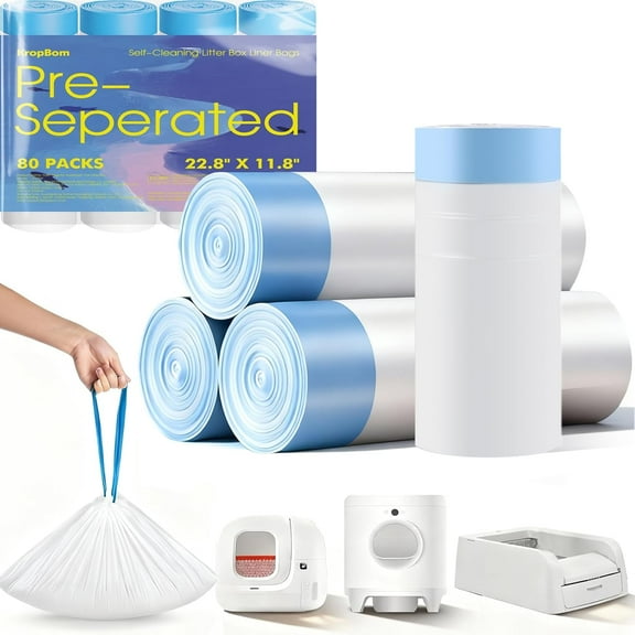 80 Count Automatic Cat Litter Bags Compatible with PURA X/MAX & ScoopFree Clumping, Tear-free & Leak-Proof Self-cleaning Cat Litter Robot Waste Bags with Durable Drawstring for Litter Box 21" x 11"