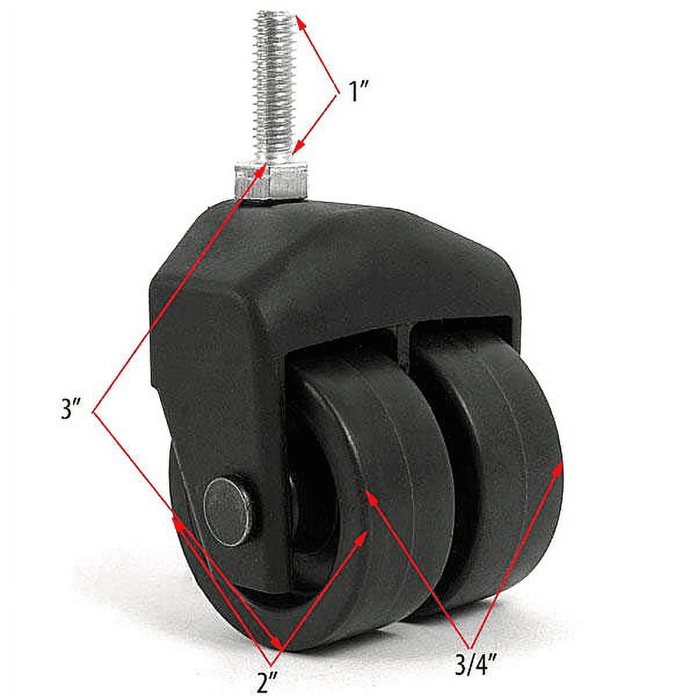 3" Dual Wheel Composite Plastic Caster, 5/16" Threaded Stem, Set of 4 (2/Brake)