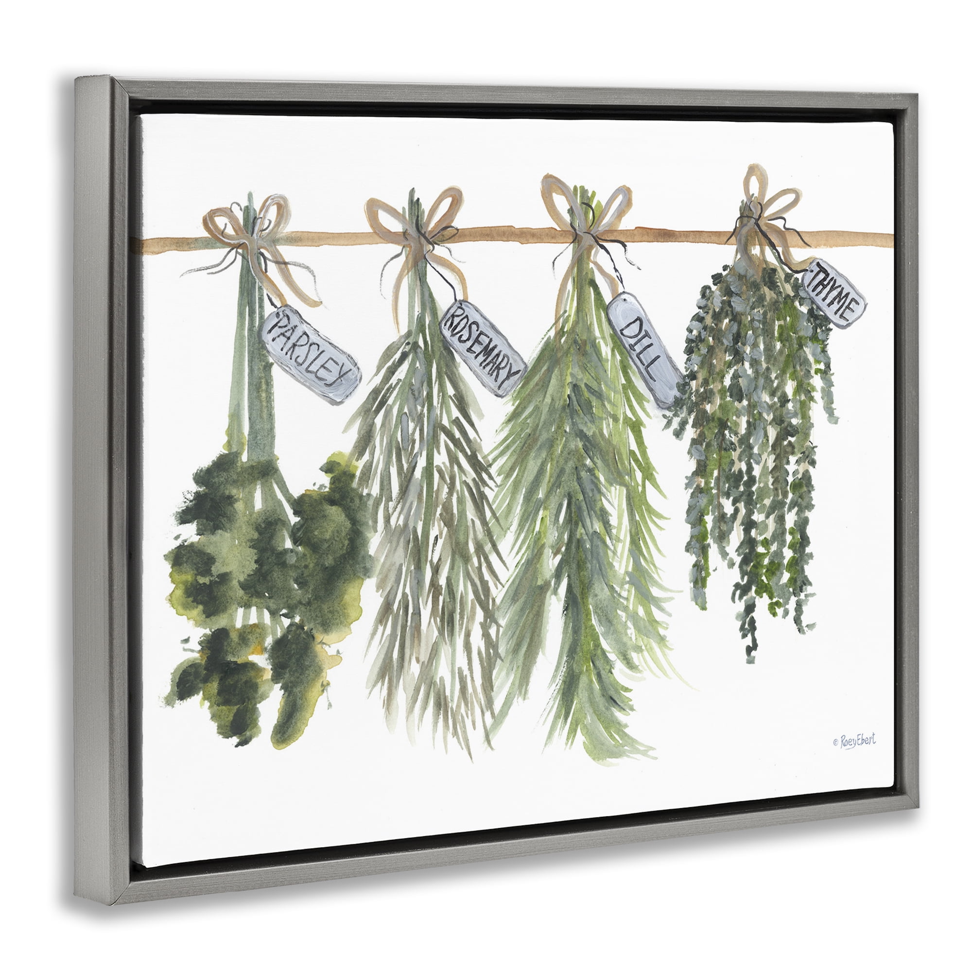 Stupell Industries Hanging Kitchen Herbs Botanical & Floral Painting Gray Floater Framed Canvas Art Print Wall Art, 21 x 17
