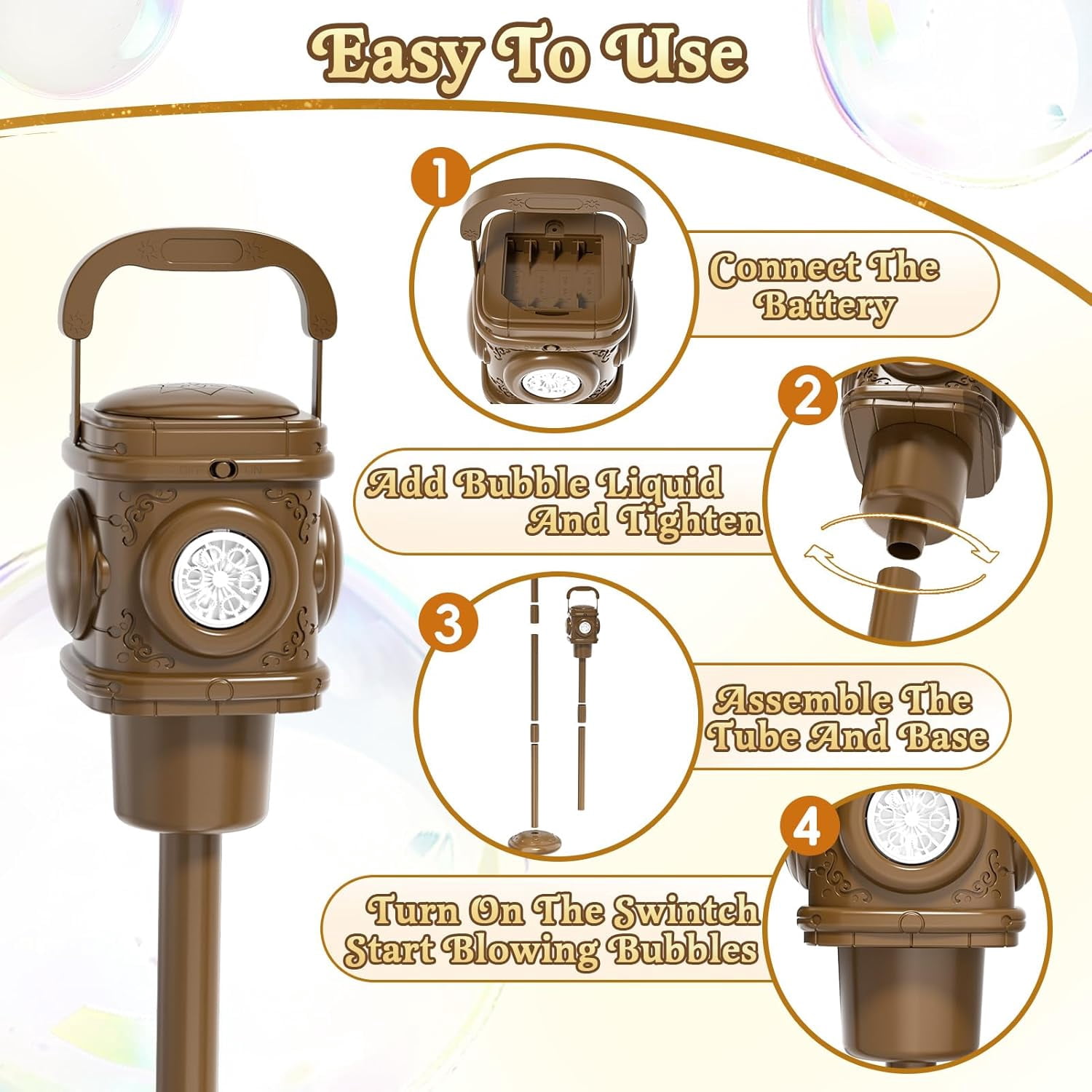 Guvpev Remote Control Automatic Bubble Machine with LED Lights, Battery Operated, Portable Standing Bubble Maker with Adjustable Height for Summer Outdoor Yard, Garden, Wedding & Birthday Party