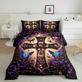 thumbnail image 2 of Manfei Christian Cross 2pcs Bedding Comforter Set,Chic Flower Twin Comforter Sets,Flying Butterfly Breathable Bedding Set,Lightweight Easter Bedroom Decorative,Reversible, 2 of 8
