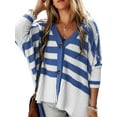 thumbnail image 2 of Women'S Cardigan Sweater Casual V Neck Buttoned High Low Sweater Cardigan Striped Long Sleeve Daily Outwear Blue XL, 2 of 8