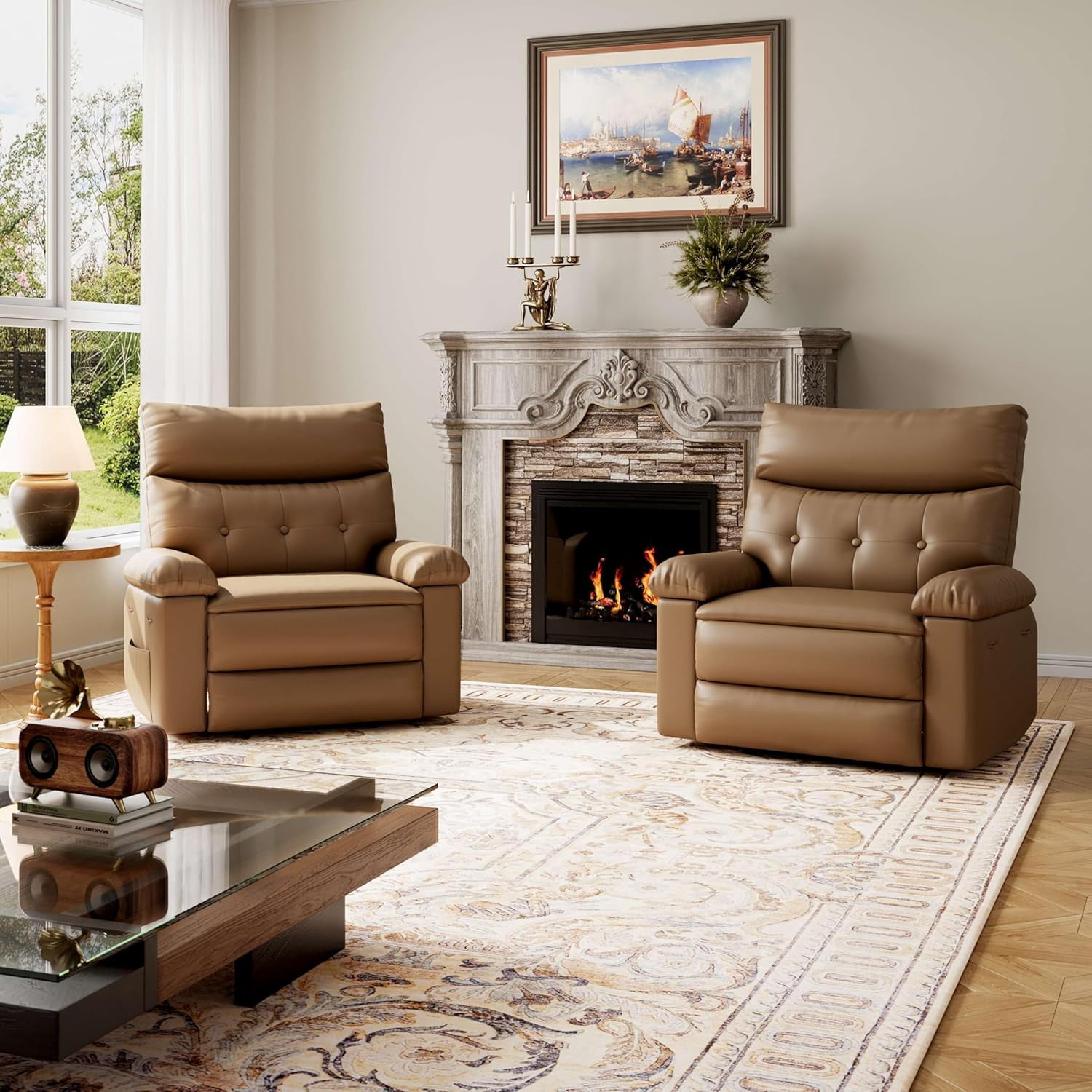 Oversized Extra Wide Recliner Chair - Faux PU Leather Large Manual Recliner for Adults, Exceptional Comfort Lazy Chair with 1.5X Sponge Filling and Easy Recline Mechanism for Relaxation
