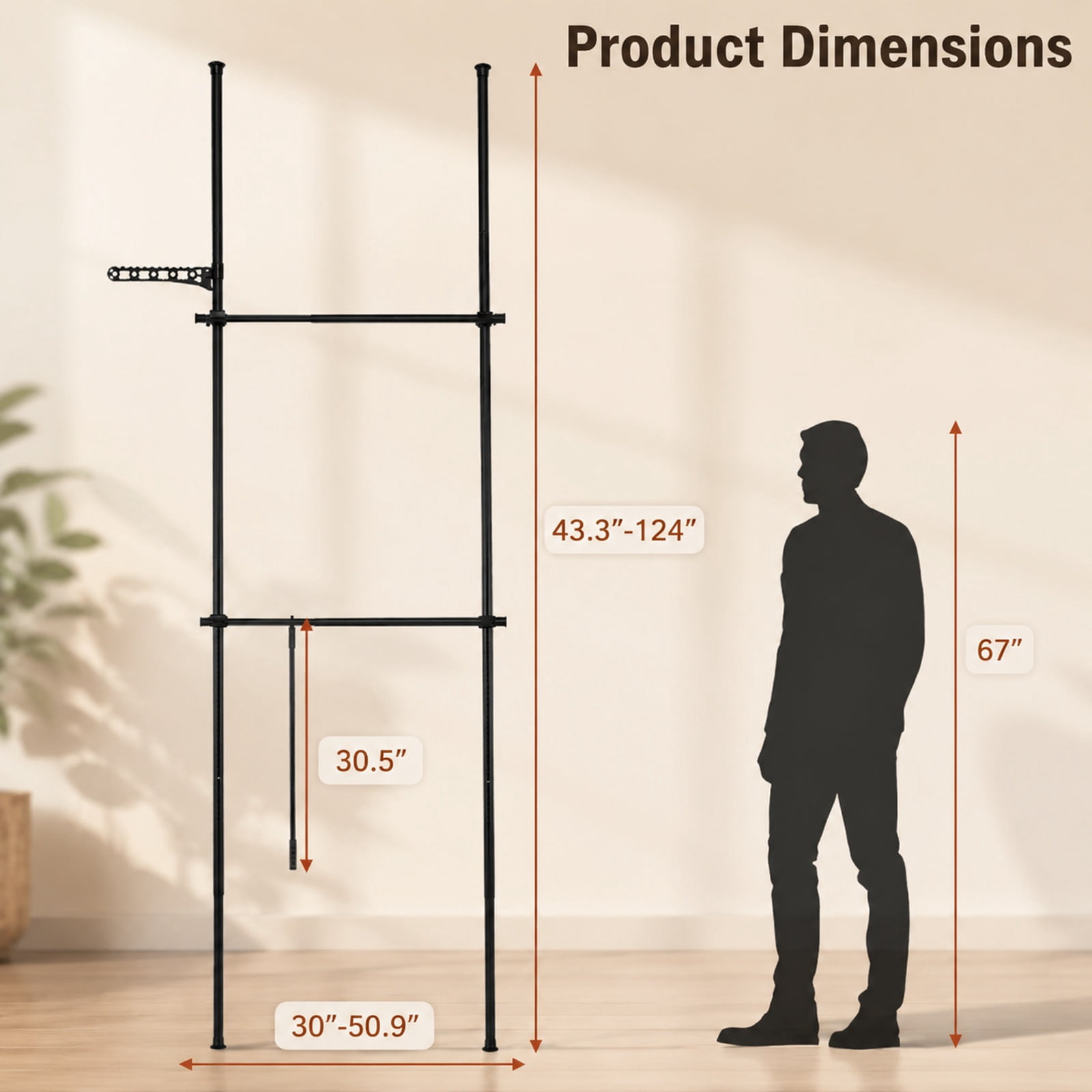 Furnibear Adjustable Floor to Ceiling Clothes Rack with 2 Hanging Rods Telescoping Garment Closet Organizer for Bedroom Entryway, Black