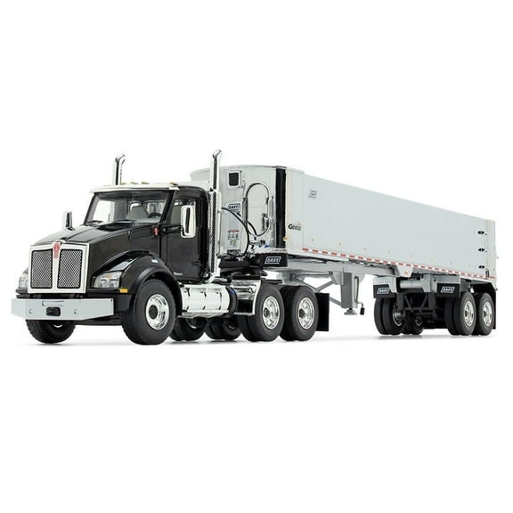 Kenworth T880 Day Cab with East Genesis End Dump Trailer Black and Chrome 1/50 Diecast Model by First Gear