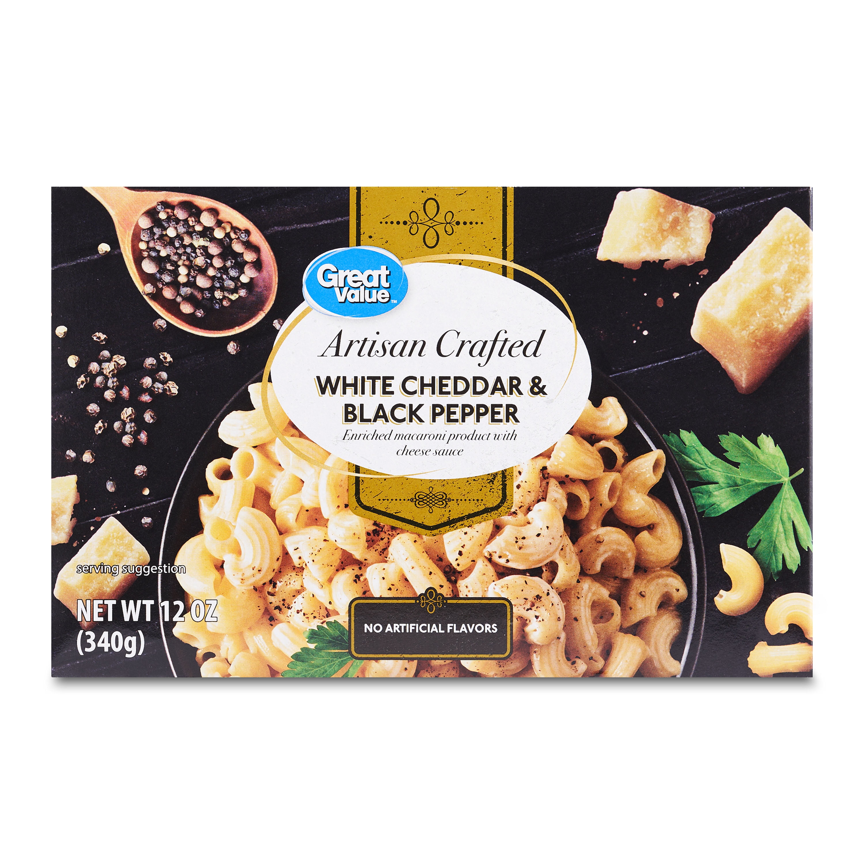 Great Value Artisan Crafted White Cheddar & Black Pepper Macaroni and Cheese, 12 oz