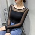 thumbnail image 2 of RWJDXD T-shirt à Col Rond Automne Hiver pour Femmes, Chemise Aguichant en Maille, Manches Longues, Couleur Unie, Coupe Ajustée, Manches Longues, Hauts Décontractés, 2 of 7