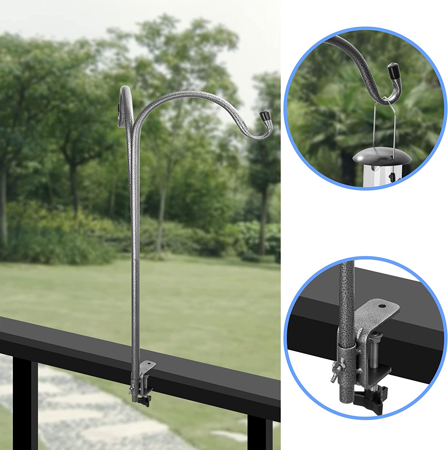 Double Shepherds Hook Adjustable Bird Feeder Pole for Outdoor with 4 Prongs Base,65 Inch Heavy Duty Garden Hanging Plant Hooks Stand Outside for Plant Hanger Wedding Decoration (Pack of 2) - image 3 of 7