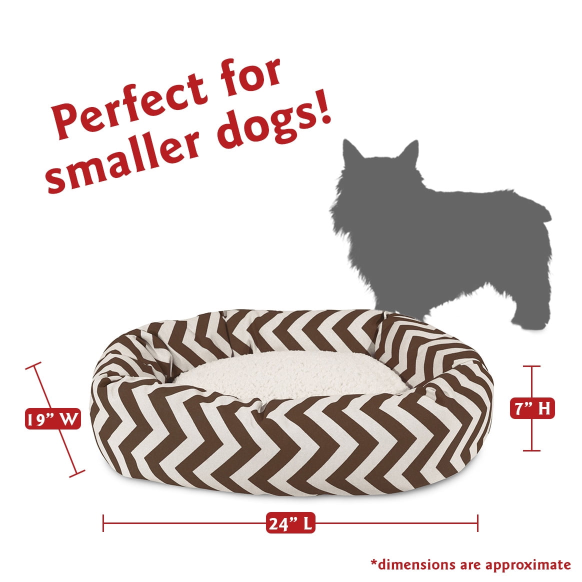 Majestic Pet Sherpa Chevron Bagel Pet Bed for Dogs, Calming Dog Bed Washable, Small, Chocolate