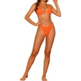 thumbnail image 2 of INSPIRE CHIC Women's Halter Underwire Ribbed Bikini Sets, 2 Piece Double Straps Tie Back Triangle Bottoms Swimwear Bathing Suits Medium Deep Orange, 2 of 5