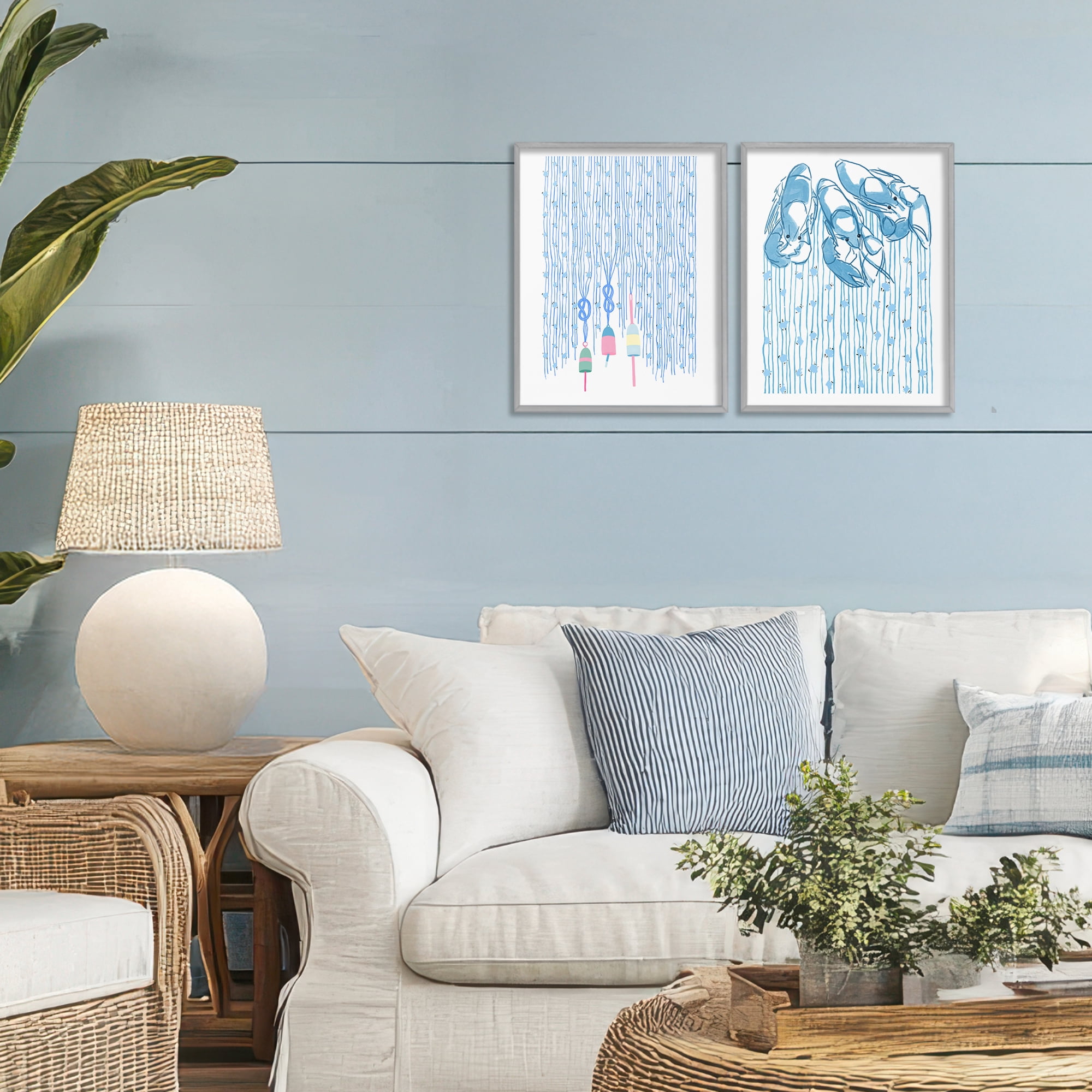 Stupell Industries Nautical Buoys & Lobsters 2 Piece Gray Framed Giclee Art Set, design by Melissa Tilley