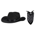 thumbnail image 1 of Sombrero de vaquero occidental con , gorra de ala grande, bufanda cuadrada para el pelo, sombrero de para adultos , hombres y , negro, 1 of 7