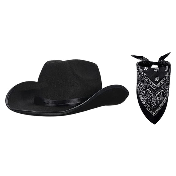 Sombrero de vaquero y , gorro de ala grande, bufanda para la cabeza, sombreros de protección solar, sombrero de para mujeres y hombres, , negro Salvador Sombrero de vaquero con pañuelo