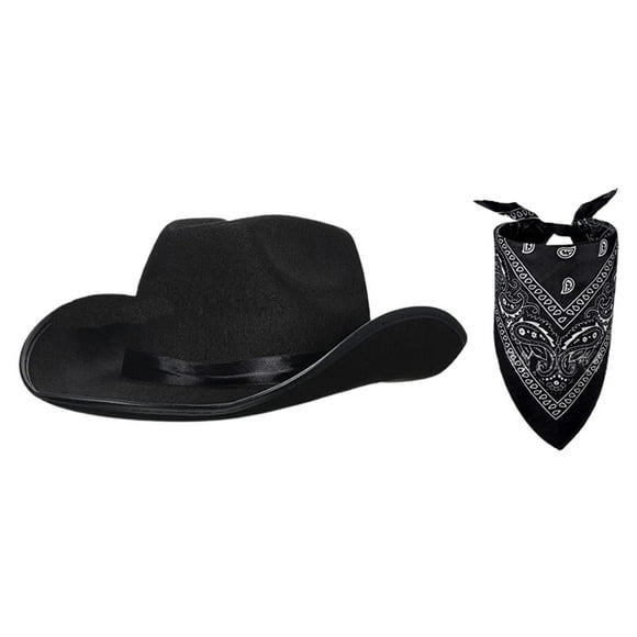 Sombrero de vaquero occidental con , gorra de ala grande, bufanda cuadrada para el pelo, sombrero de para adultos , hombres y , negro