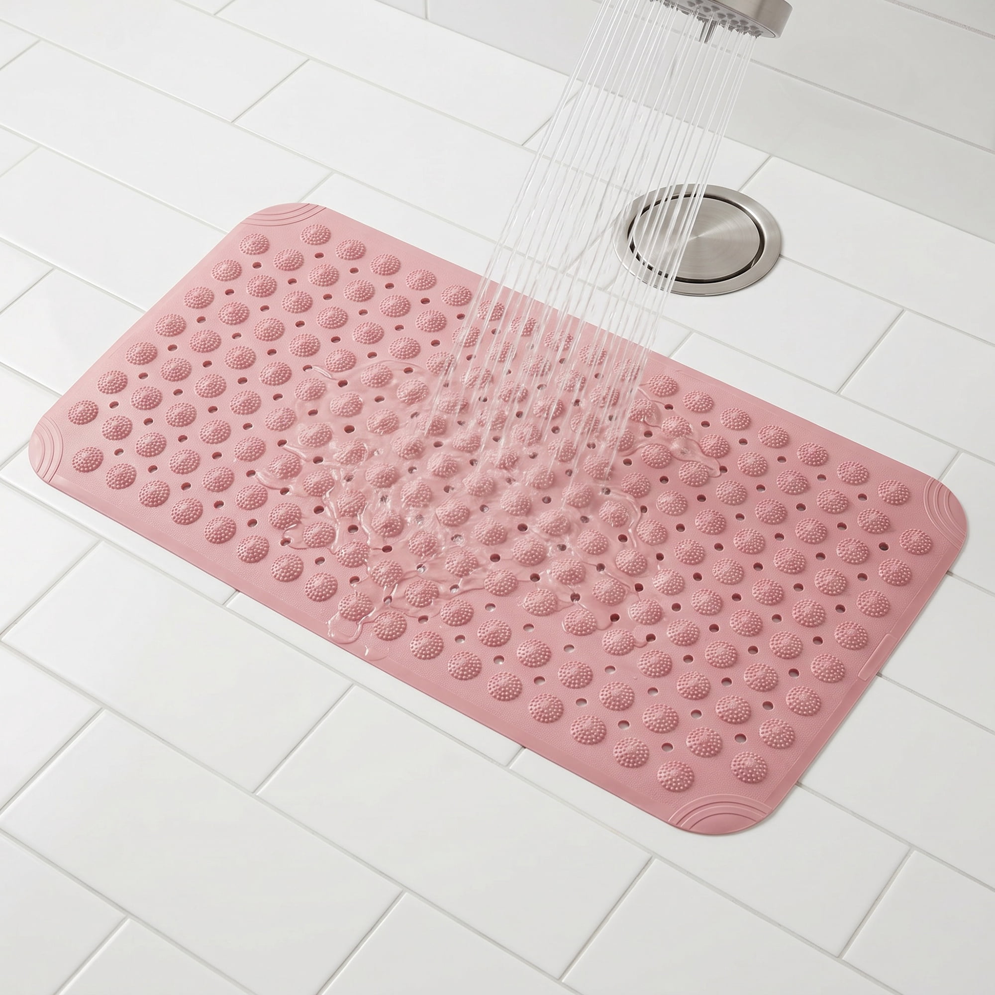 Unique Bargains Non Slip Quick Dry Machine Washable Bath Tub Mat Pink 28" x 14"