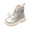Silver, variant on Toddler Girls Leather Combat Boots Wide Calf Ankle Boots Wide Toe Box Non Slip Winter Booties with Buckle Strap Beige Size 2 Big Kids